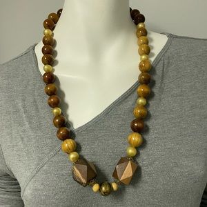 Wooden bead luster necklace earring set